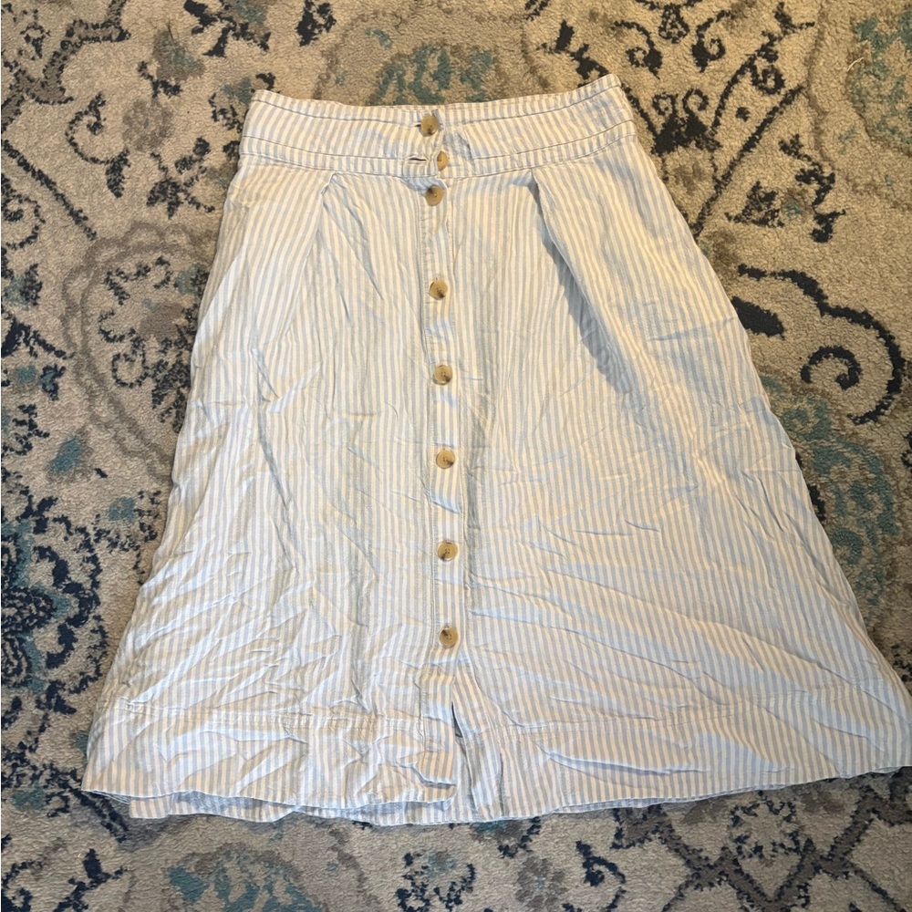 a new day Blue and White Striped Button-Front A-Line Midi Skirt